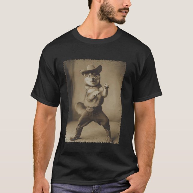 Rolig Cowboy Shiba Inu T Shirt (Framsida)