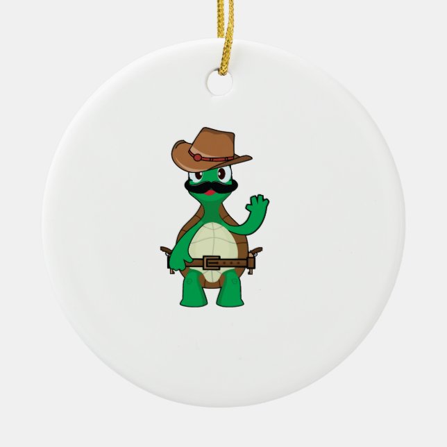 Rolig cowboy sköldpadda sheriff julgransprydnad keramik (Framsidan)