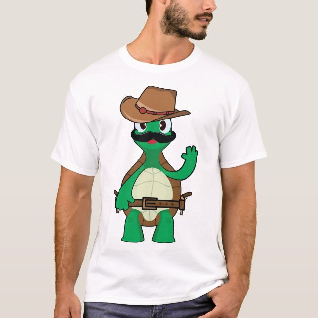 Rolig cowboy sköldpadda sheriff t shirt (Framsida)