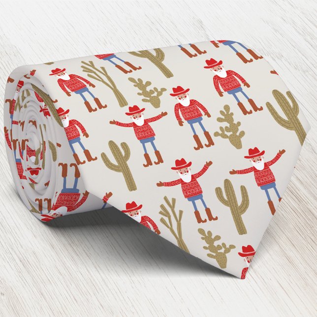 Rolig Cowboy Tomte Västern Jul Slips (Fun Cowboy Santa Claus Western Christmas Holiday neck tie)