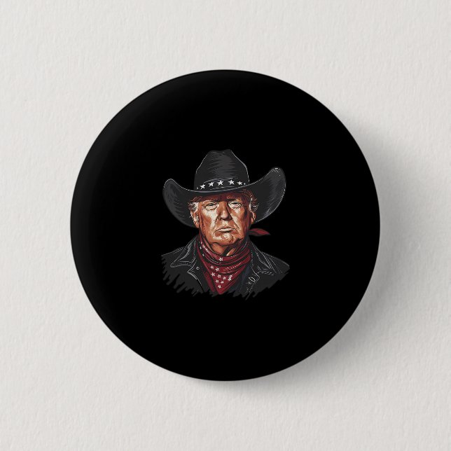 Rolig Cowboy Western Donald Trump Oss Flagg Val Knapp (Framsida)