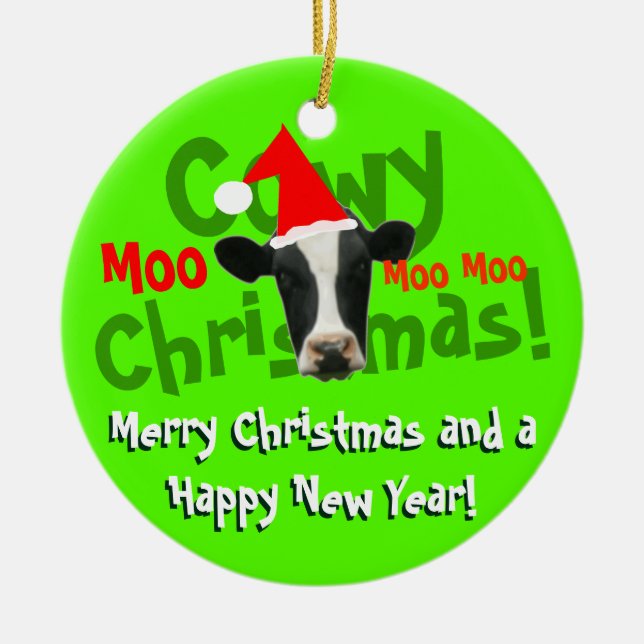 Rolig Cowy julSanta ko Julgransprydnad Keramik (Framsidan)