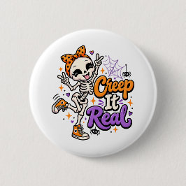 Rolig Creep It Real Skelett Halloween-knapp Knapp