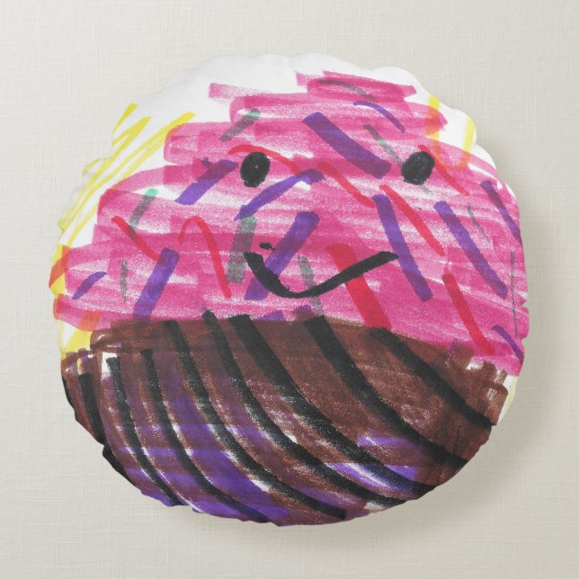 Rolig Cupcake & Regnbåge  Rund Kudde (Framsidan)