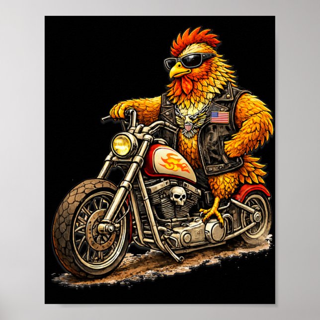 Rolig cyklist Tupp Design Cool Kyckling Motorcykel Poster (Framsidan)