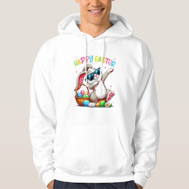 Rolig Dabbig Kanin Påsk Glad Påsk för Pojkar G Hoodie (Framsida)