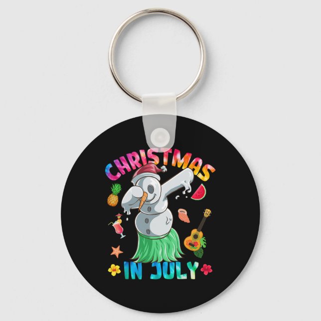 Rolig Dabbig Snemann Jul i Juli Tie Dye Tröja Nyckelring (Framsida)
