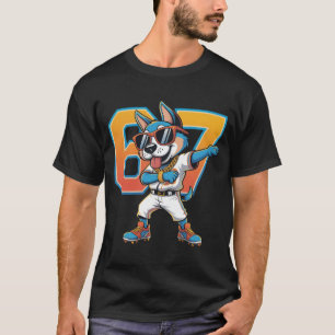 Rolig Dabbing Blå Hund 67 Baseboll Sport Fan Prese T Shirt