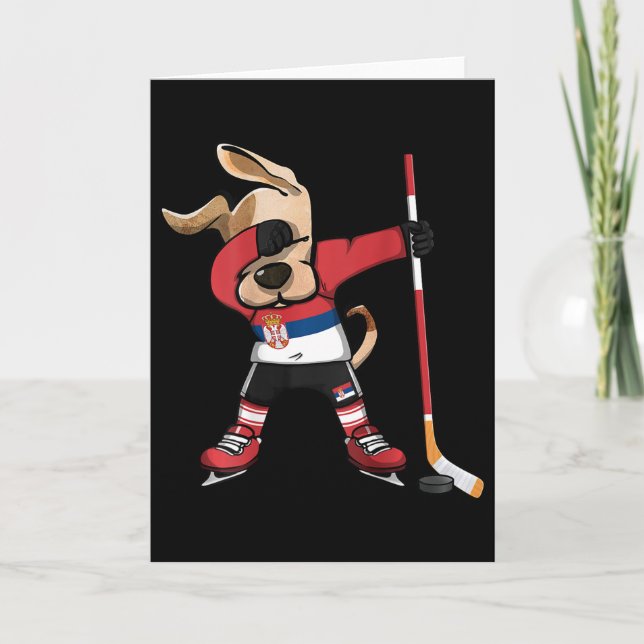 Rolig Dabbing Hund Serbien Ishockeyfans Jersey Da Kort (Framsida)
