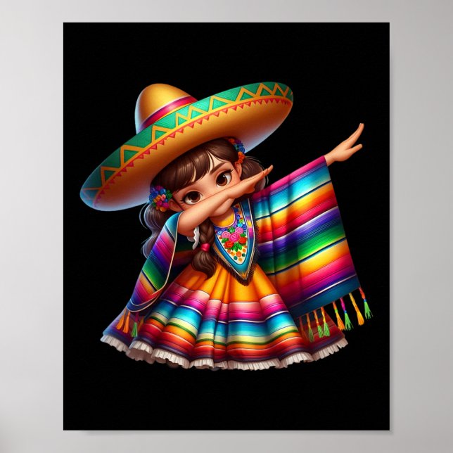 Rolig Dabbing Mexikansk Poncho Sombrero Cinco De M Poster (Framsidan)