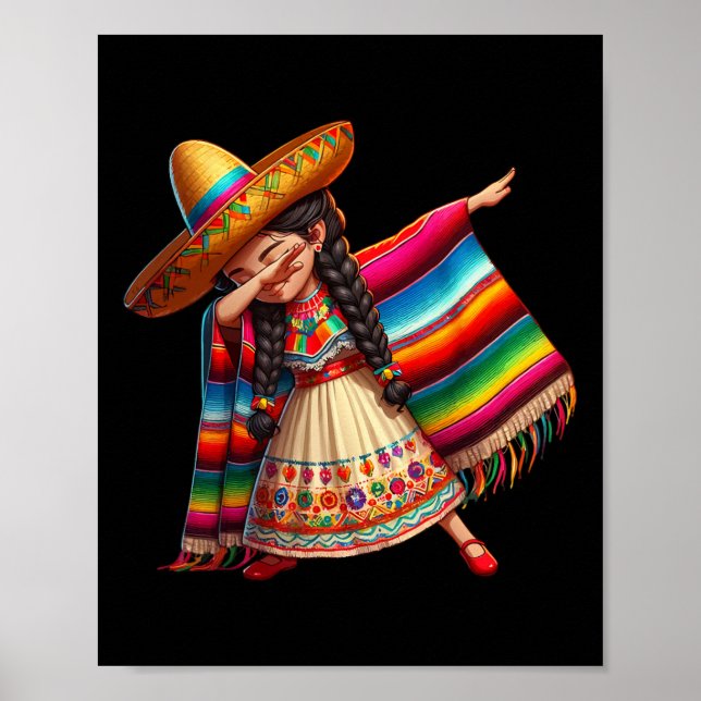 Rolig Dabbing Mexikansk Poncho Sombrero Cinco De M Poster (Framsidan)