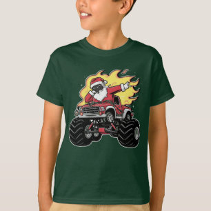 Rolig Dabbing Tomte Svart Quad Monster Truck T Shirt