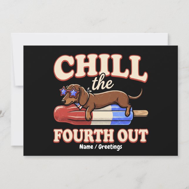 Rolig Dachshund 4:e juli Chill Den Fjärde Ut  Inbjudningar (Framsida)