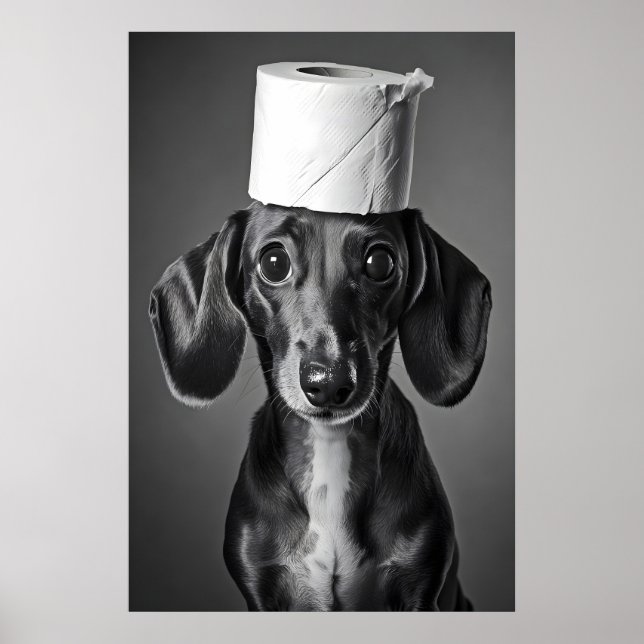 Rolig Dachshund Badrumskonsttryck, Toalettpapper Poster (Framsidan)