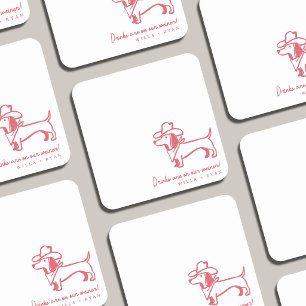 Rolig Dachshund Bröllops Coaster Underlägg Papper Kvadrat