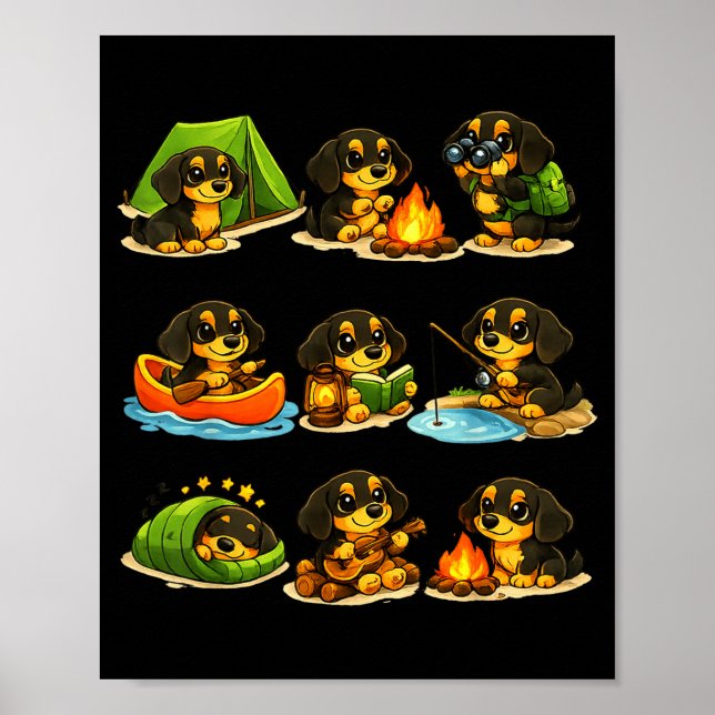 Rolig dachshund camping söt hund vandring camper poster (Framsidan)