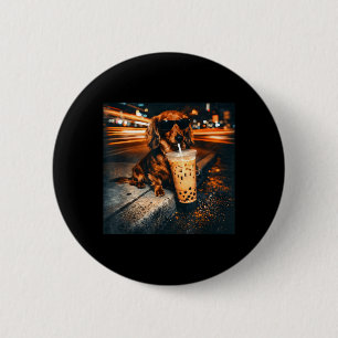 Rolig Dachshund Dricker Iced Coffee Älskare Humor Knapp