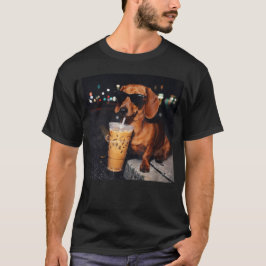 Rolig Dachshund Dricker Iced Coffee T Shirt
