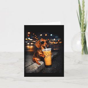Rolig dachshund dricker iskaffe söt hund meme kort