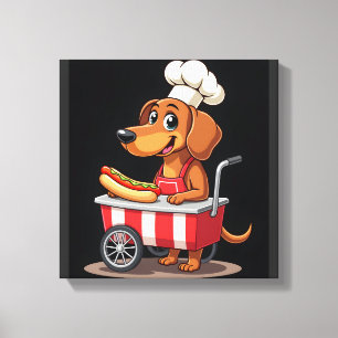 Rolig Dachshund Hund Hotdog Smörgås Weenie Korv Canvastryck