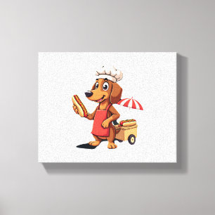 Rolig Dachshund Hund Weenie Korv Hotdog Smörgås Canvastryck