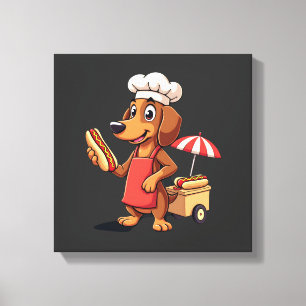 Rolig Dachshund Hund Weenie Korv Hotdog Smörgås Canvastryck
