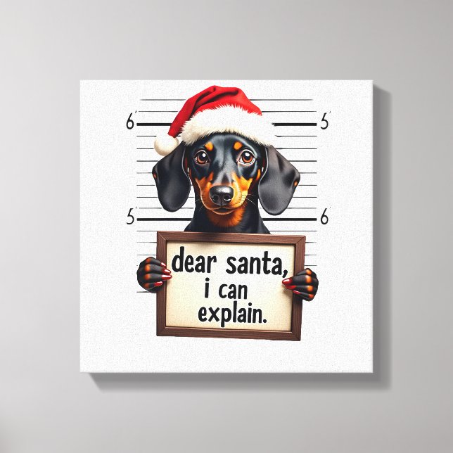 Rolig Dachshund Jul Kära Tomte Jag Kan Förklara Canvastryck (Framsida)