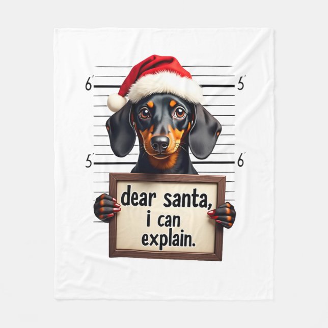 Rolig Dachshund Jul Kära Tomte Jag Kan Förklara Fleecefilt (Framsidan)