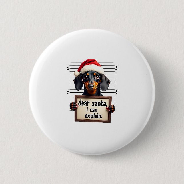 Rolig Dachshund Jul Kära Tomte Jag Kan Förklara Knapp (Framsida)