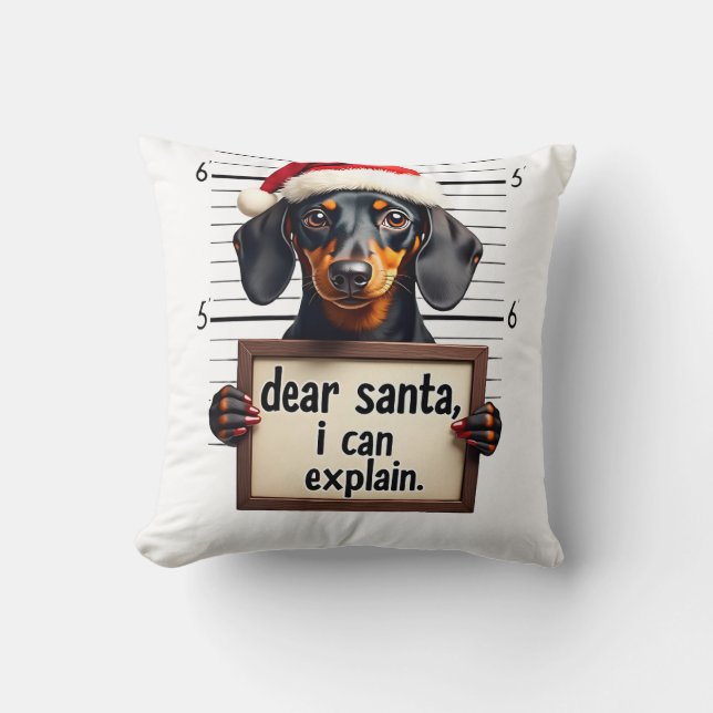Rolig Dachshund Jul Kära Tomte Jag Kan Förklara Kudde (Framsida)