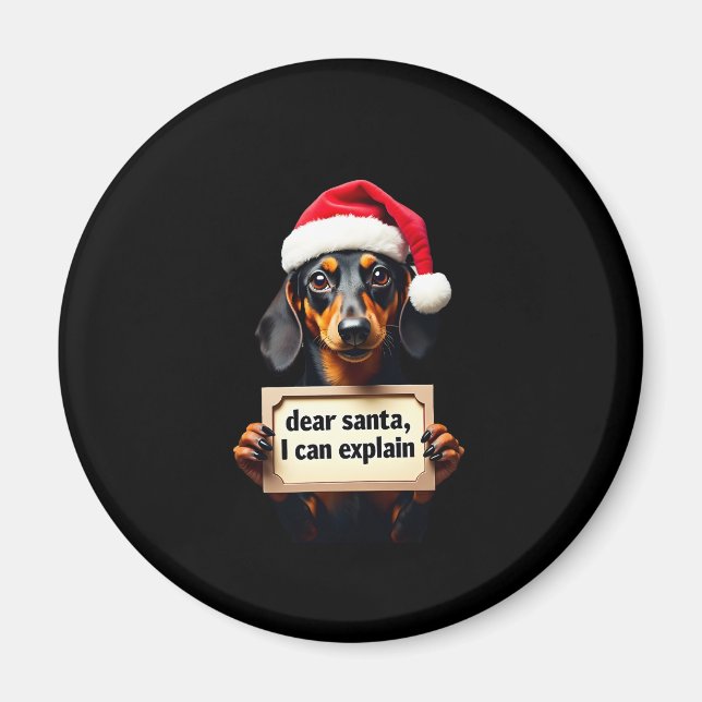 Rolig Dachshund Jul Kära Tomte Jag Kan Förklara Magnet (Framsidan)