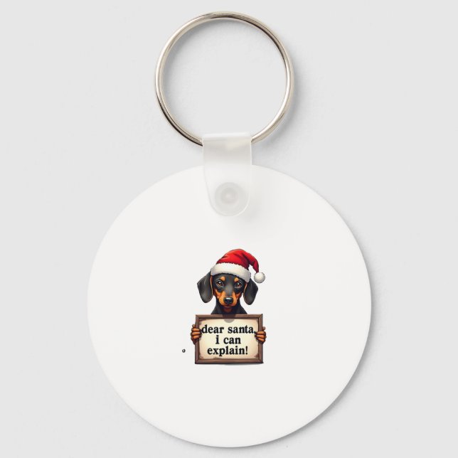 Rolig Dachshund Jul Kära Tomte Jag Kan Förklara Nyckelring (Framsida)