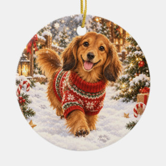 Rolig Dachshund Jul Ornament Wiener
