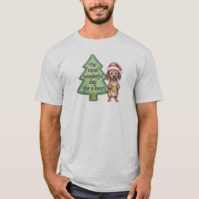 Rolig Dachshund Jul T Shirt (Framsida)
