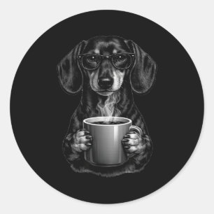 Rolig dachshund kaffefantast smart wienerhund med runt klistermärke