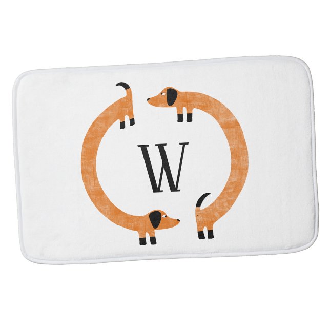 Rolig Dachshund Korv Hund Monogram Badrumsmatta (Monogram initial personalized Dachshund Wiener sausage dog bath mat )