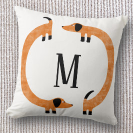 Rolig Dachshund Korv Hund Monogram Kudde