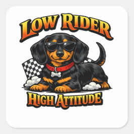Rolig Dachshund Låg Ridå, Hög Attityd Fyrkantigt Klistermärke
