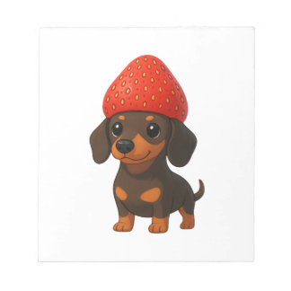 Rolig dachshund med jordgubbar och hatt fruktig anteckningsblock