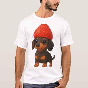 Rolig dachshund med jordgubbar och hatt fruktig t shirt
