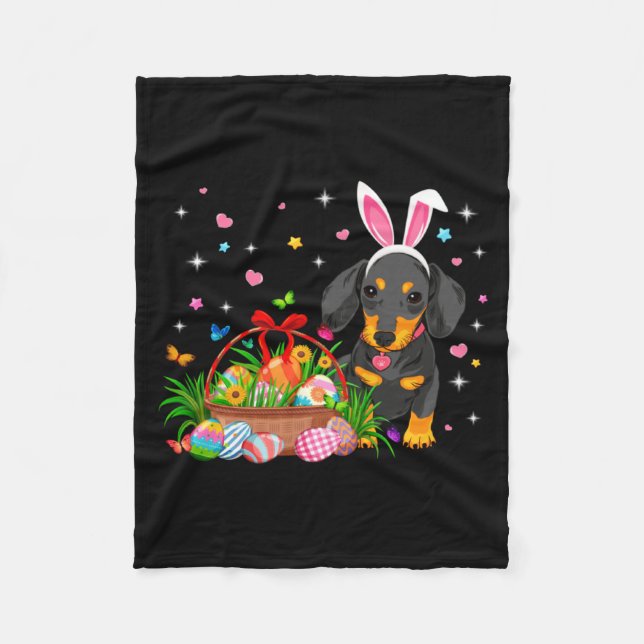 Rolig Dachshund Påskdag Kanin Ägg Fleecefilt (Framsidan)