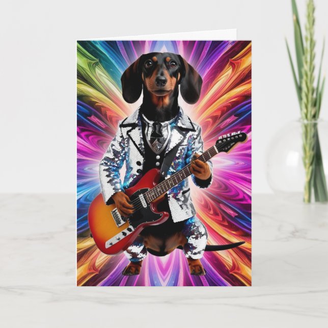 Rolig Dachshund Rockstjärna Kort (Framsida)