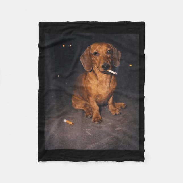 Rolig dachshund rökande meme cigarett hund meme fleecefilt (Framsidan)