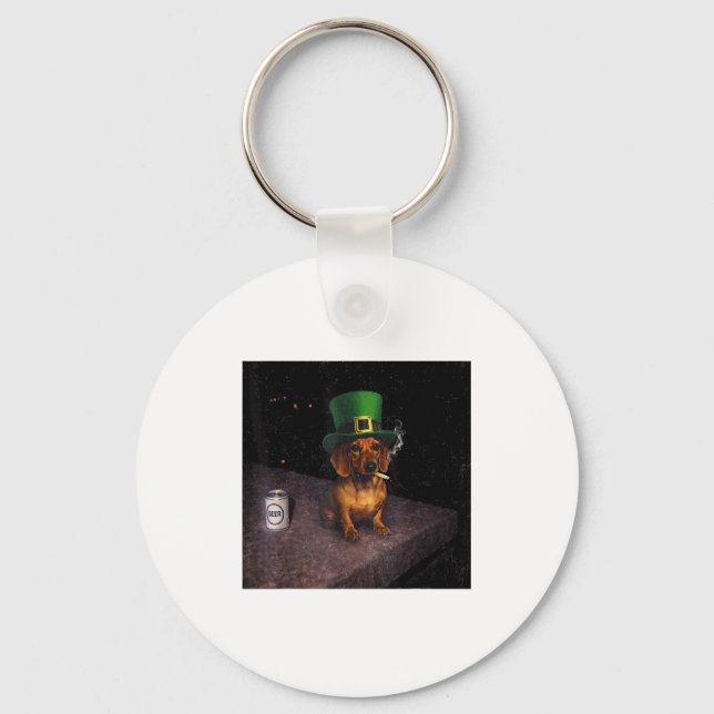 Rolig Dachshund Rökande Meme Gen Design Nyckelring (Framsida)