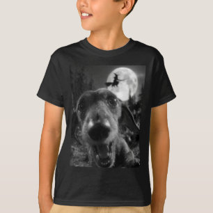 Rolig Dachshund Selfie Fullmåne Flygande Häxa T Shirt