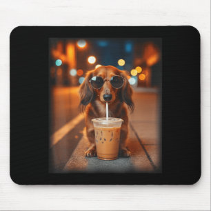 Rolig dachshund som dricker iskaffe älskar hund musmatta