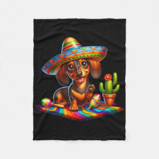 Rolig Dachshund som säger hej Cinco De Mayo Sombre Fleecefilt