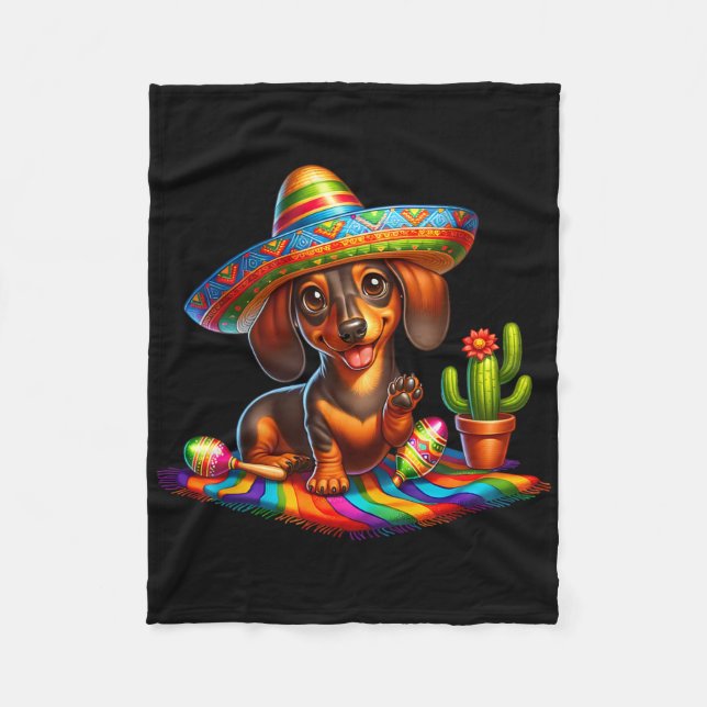 Rolig Dachshund som säger hej Cinco De Mayo Sombre Fleecefilt (Framsidan)