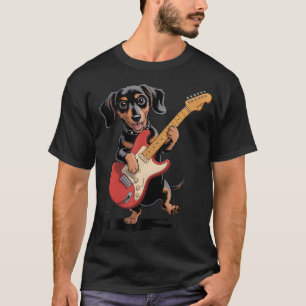 Rolig Dachshund Wiener Hund som spelar gitarr Cool T Shirt
