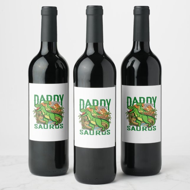 Rolig Daddysaurus T-Rex Dinosaur | Present till pa Vinflaska Etikett (Flaskor)